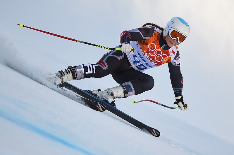 Latvia’s Agnese Aboltina competes during the Women’s Alpine Skiing Super-G at the Rosa Khutor Alpine Center during the Sochi Winter Olympics on February 15, 2014. AFP PHOTO / FABRICE COFFRINI