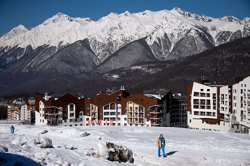 General view taken on February 4, 2014 showing the Mountain Olympic Village at the Rosa Khutor Alpine centre prior to the start of the 2014 Sochi Winter Olympic Games. AFP PHOTO / FABRICE COFFRINI