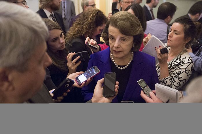 Senate Intelligence Chairwoman Dianne Feinstein (C), a Democrat from California, speaks to reporters about the committee’s report on CIA interrogations at the US Capitol in Washington, DC, December 9, 2014. The CIA’s interrogation of Al-Qaeda suspects was far more brutal than acknowledged and did not produce useful intelligence, a damning and long-delayed US Senate report said Tuesday. The Central Intelligence Agency also misled the White House and Congress with inaccurate claims about the program’s usefulness in thwarting attacks, the Senate Intelligence Committee said. AFP PHOTO / SAUL LOEB