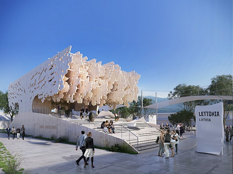 Izstādes “Expo Milano 2015” Latvijas paviljona vizualizācija šā gada oktobrī. Divus mēnešus vēlāk, 23. decembrī, valdība nolēma, ka šī būve Milānā tomēr netaps.