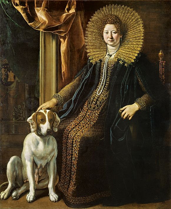 Alesandro Tiarīni (Alessandro Tiarini, 1577–1668). “Dāma ar suni” (Orsina Leoni Kastelli). Ap 1618. Audekls, eļļa. Boloņas Nacionālās pinakotēkas kolekcija.