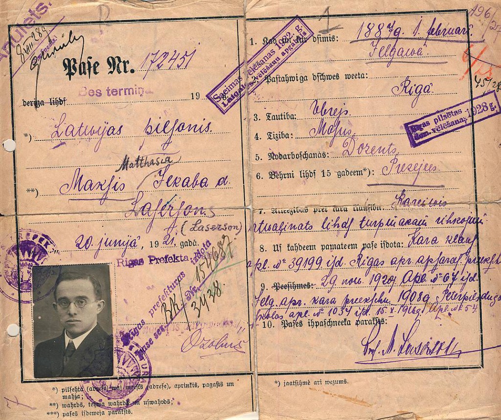 Makša Lazersona pase. 1921. gads.