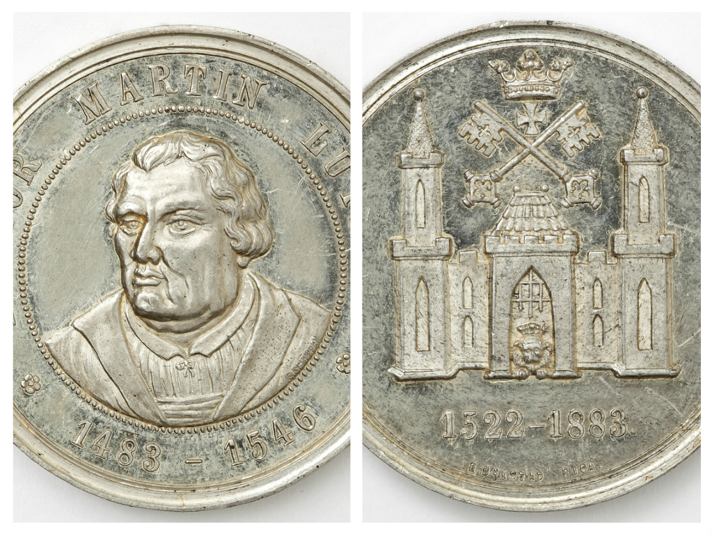 Monēta Mārtiņa Lutera dzimšanas 400 gadu atcerei 1883. gadā kalta Rīgā.