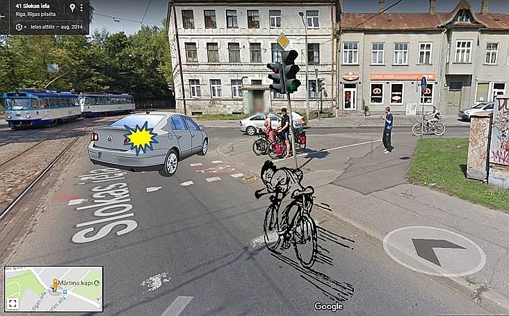 Riteņbraucējam vienmēr taisnība? Avoti: “Google maps”, “openclipart.org”, Riharda situācijas apraksts.