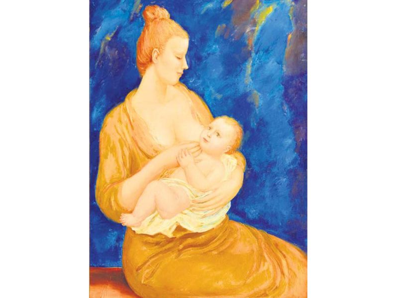 Aleksejs Kuzmičs, “Madonna pie zilā loga”. Audekls, eļļa, 125 x 91cm, 1989.