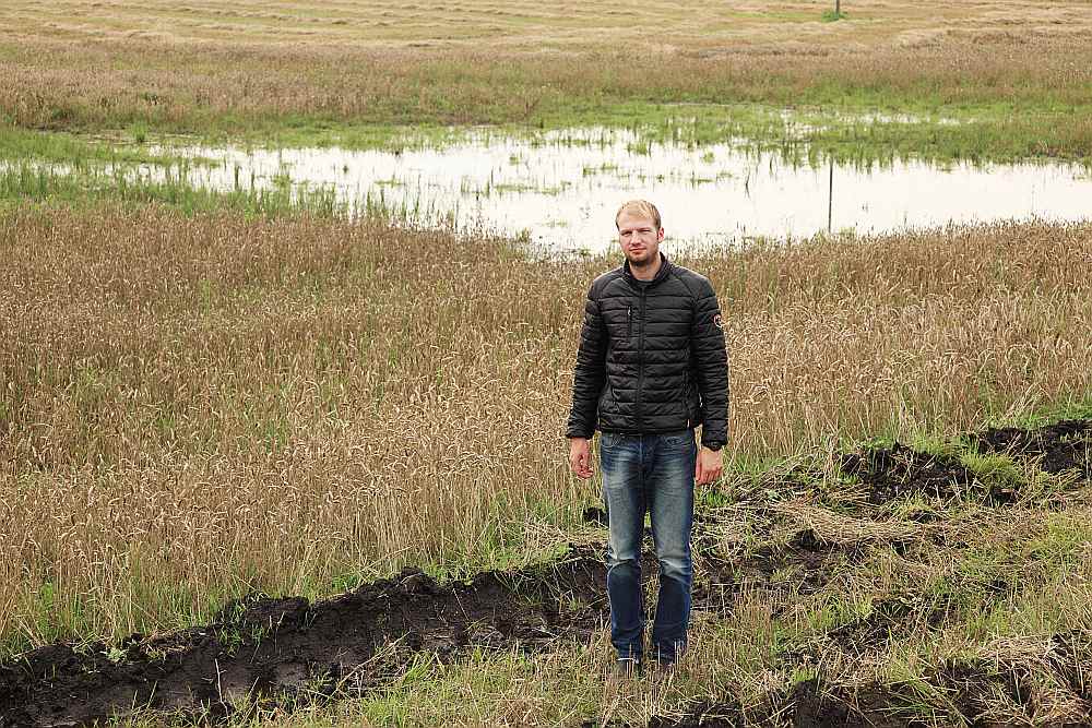 “Ar kādu spēku bija jārauj no dubļiem 20 tonnu smags kombains, ja trose, kas iztur 55 tonnas, pārtrūka. Vajadzēja gādāt 75 tonnīgo,” kombaina pēdās izmuļļātā kviešu laukā spriež “Sprūževas M” jaunais saimnieks – valdes priekšsēdētāja vietnieks Kaspars Melnis.