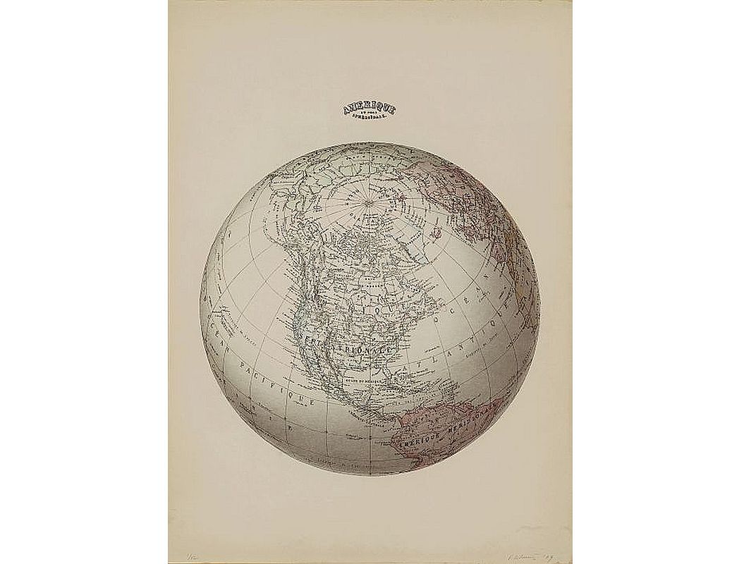Vija Celmiņa. “Amerika”. 2009./2010. Septiņu krāsu akvatinta, digitāli vadīta gravīra, laviss, sausā adata, grafīta zīmulis, koks, stikls. LNMM kolekcija. Skenējums.
