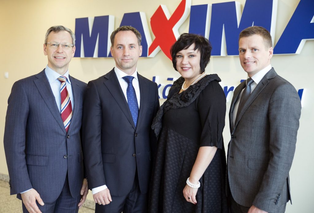 “Maxima Latvija” valde (no kreisās) – komercdirektors Viktors Troicins. valdes priekšsēdētājs Andris Vilcmeiers, operacionālā vadītāja Kristīne Āboltiņa, Korporatīvo attiecību vadītājs Jānis Vanags.