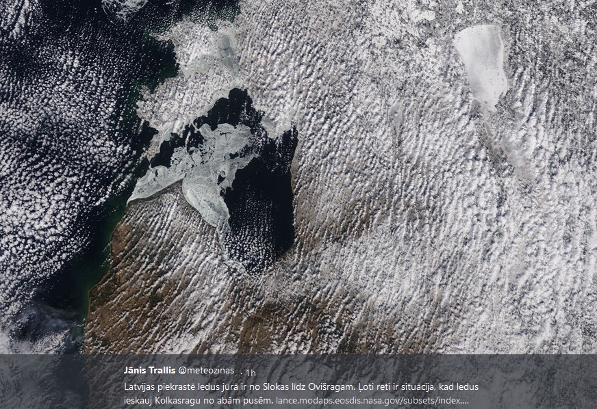 Meteorologs Jānis Trallis publisko retu Latvijas dabas parādību – Kolkas rags ieskauts ledū no abām pusēm.