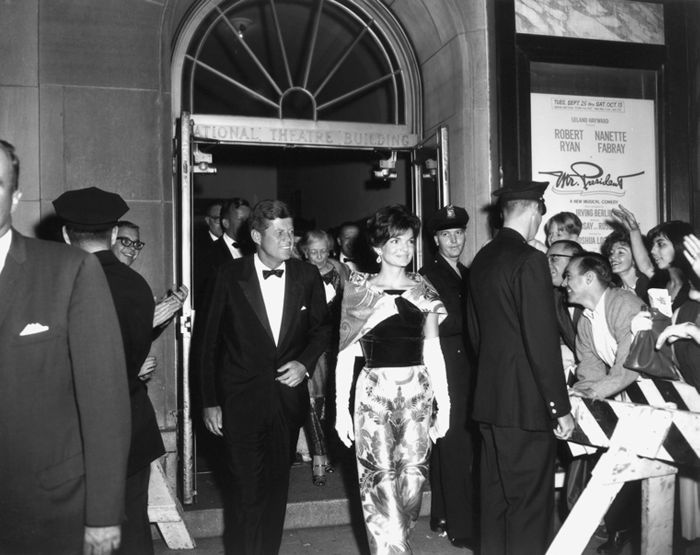 (FILES) File photo dated September 25, 1962, courtesy the John F. Kennedy Presidential Library and Museum, Boston, shows former US President John F. Kennedy (CL) and First Lady Jacqueline Kennedy (CR) attending the premiere of the play “Mr. President” at the National Theatre in Washington, DC. November 22, 2013 will mark the 50th anniversary of the assassination of President Kennedy at Dealey Plaza in Dallas, Texas. AFP HAND OUT ABBIE ROWE-National Park Service/John F. Kennedy Presidential Library and Museum-Hand Out == RESTRICTED TO EDITORIAL USE / MANDATORY CREDIT: “AFP HAND OUT ABBIE ROWE-NATIONAL PARK SERVICE/JOHN F. KENNEDY PRESIDENTIAL LIBRARY AND MUSEUM” / RESTRICTED TO SUBSCRIPTION USES / NO A LA CARTE SALES / DISTRIBUTED AS A SERVICE TO CLIENTS==