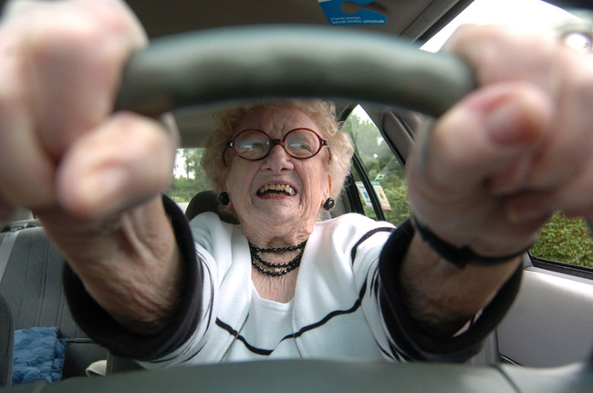 BC-WV–BC-PRI–Older Drivers–Eighty-seven-year-old Dorothy Wulfers, who learned to drive a Model T Ford at age 15, prepares to pull out of her parking space Friday, June 4, 2004 in Morgantown, WV. Wulfers said only her and God will decide when she stops driving. (AP PHOTO/DALE SPARKS)