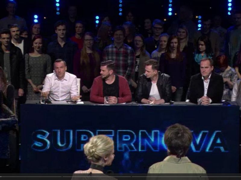 Žūrija četru vīru sastāvā: (no kreisās) Kaspars Roga, Intars Busulis, DJ Rudd un Guntars Račs.
