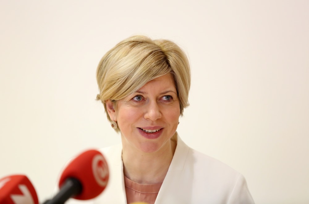 Veselības ministre Anda Čakša rīko pirmo preses konfrenci pēc atgriešanās no dzemdību un bērnu kopšanas atvaļinājuma, 05.04.2018.