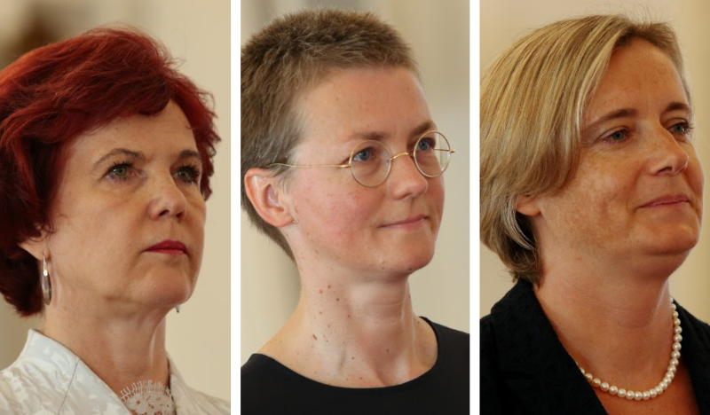 No kreisās – Solvita Āboltiņa, Kristīne Našeniece, Alda Vanaga. Foto – LETA. Kolāža – LA.lv