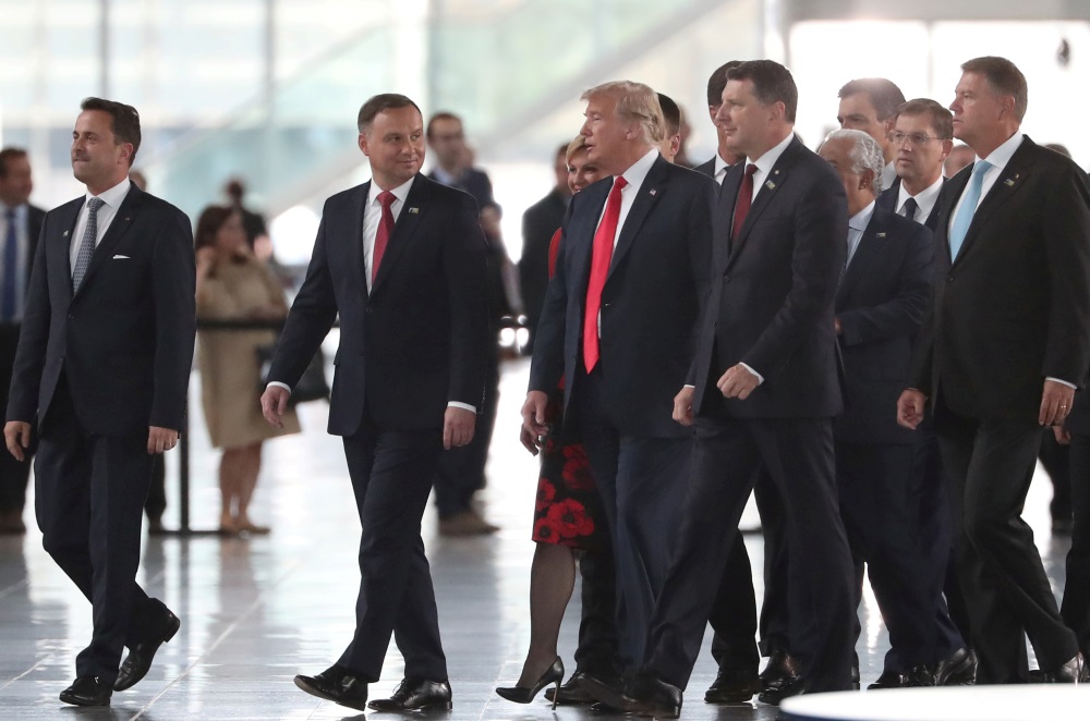 ASV prezidents Donalds Tramps un Latvijas prezidents Raimonds Vējonis NATO samitā Briselē, 11.07.2018.