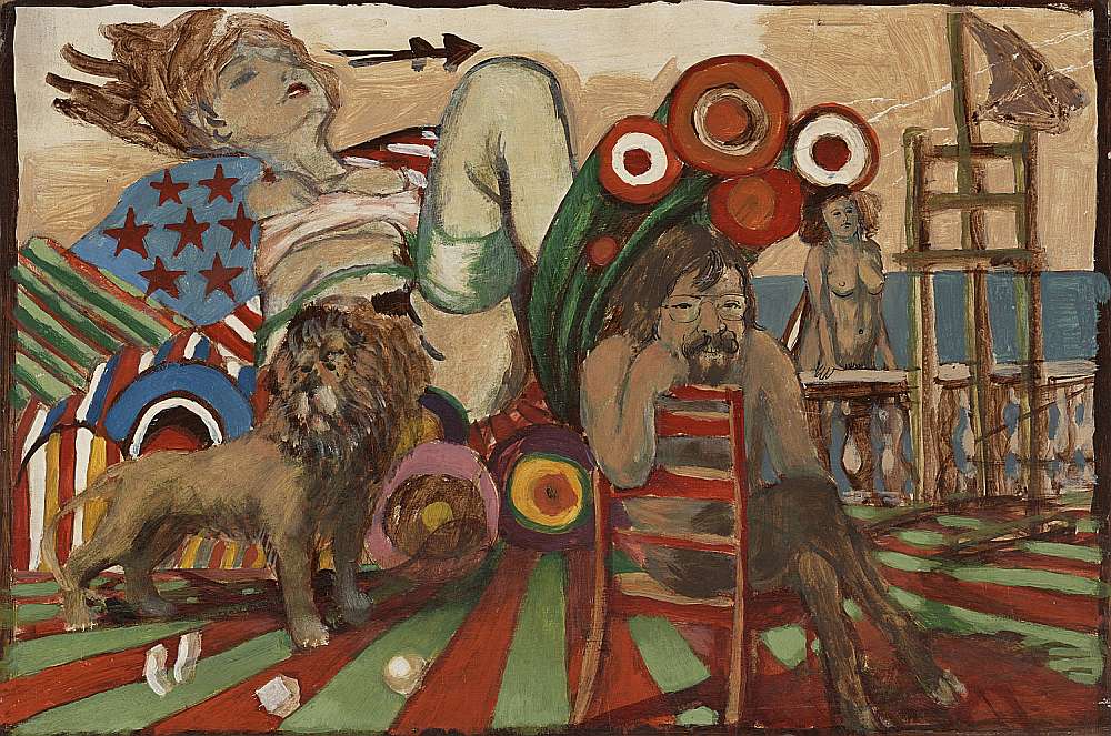 Vladimirs Glušenkovs. “Sieviete un lauva”. Ap 1976. Preskartons, audekls, tempera. 34X50,5 cm. Zuzānu kolekcija.