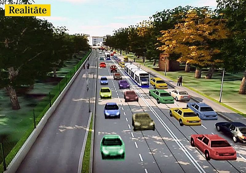 Realitāte. Arhitekts Oto Ozols norāda – vizualizācijā tiek zīmēta pustukša Senču iela, bet realitātē tramvajs būs neefektīvs, jo stāvēs sastrēgumos.