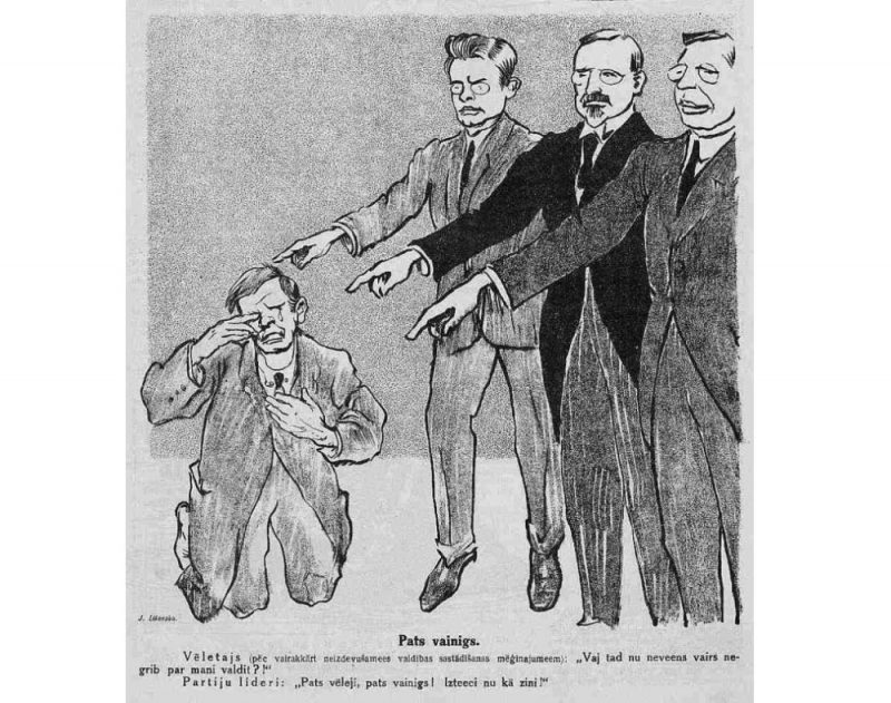 Satīras žurnāla “Svari” karikatūra par politisko situāciju 1922. gada decembra sākumā.