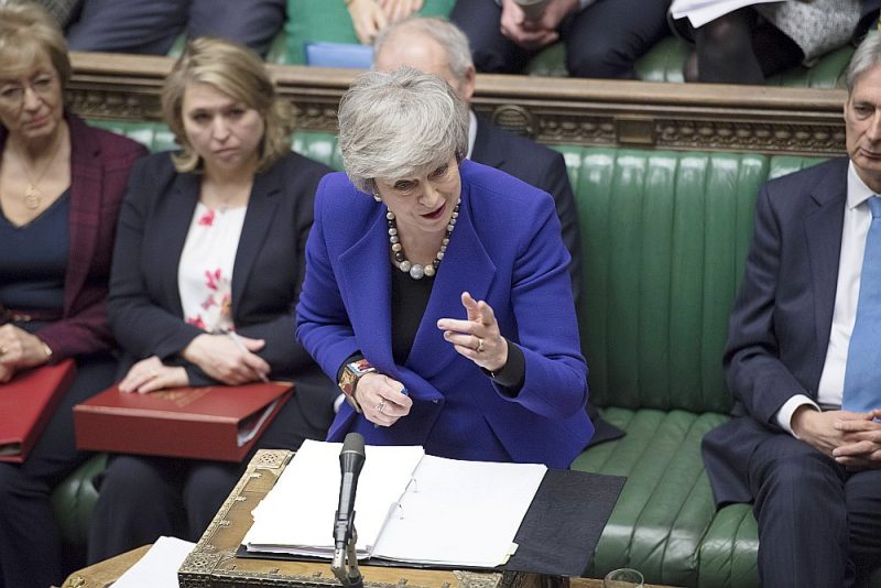 Britu premjerministre Terēza Meja Apvienotās Karalistes parlamenta apakšpalātā 31. janvārī.