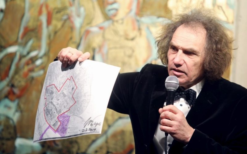 Arhitekts Uģis Šēnbergs piedalās preses konferencē, kurā informē par Latvijas Zinātņu akadēmijas augstceltnes un tās apkārtnes iespējamo attīstību projekta “Rail Baltica” ietvaros, 21.02.2019.