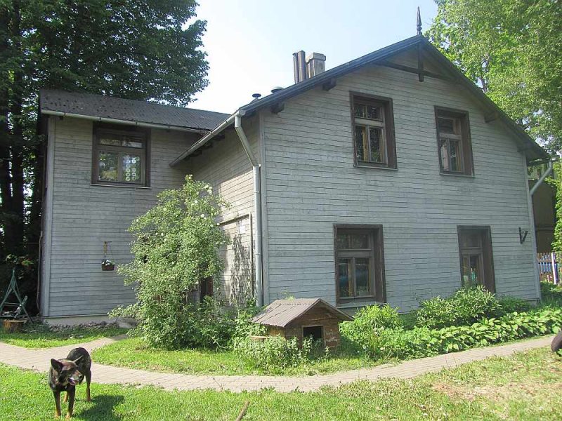 Glītajai koka mājai ar dekoratīvajām jumtgalēm dēļu apšuvums ir saimnieces iecerētajā vītolu lapu tonī.