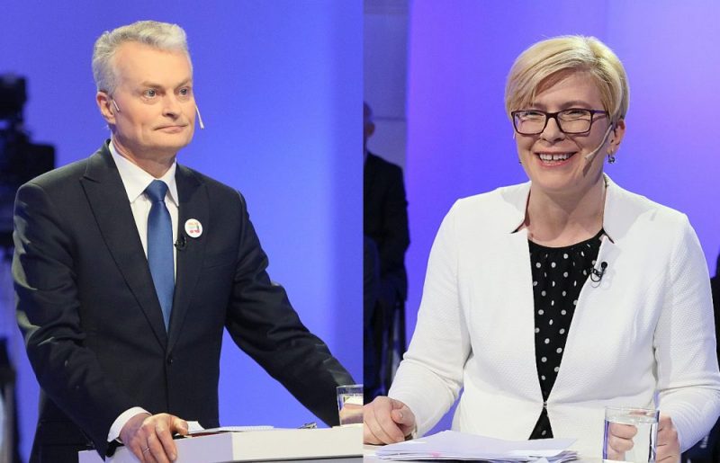 Neatkarīgais kandidāts Gitans Nausēda un bijusī finanšu ministre Ingrīda Šimonīte.
