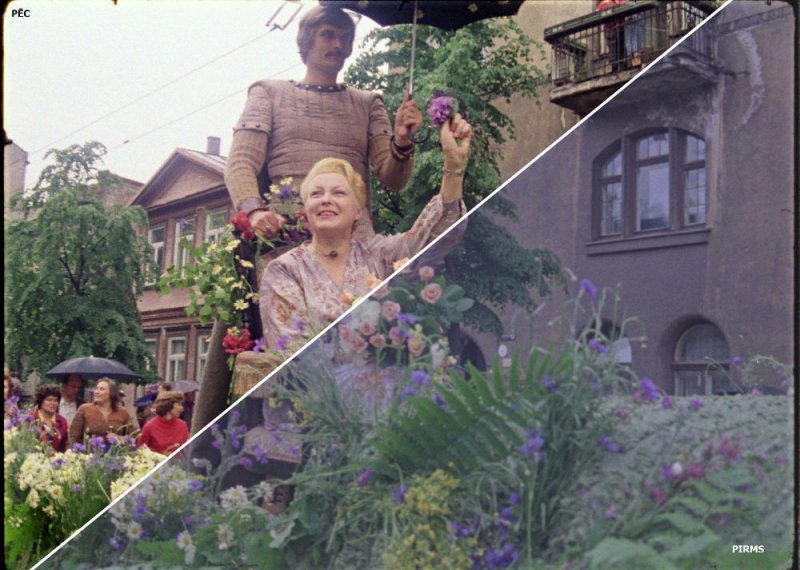 Kadrs no Rolanda Kalniņa filmas “Sarun ar karalieni” (190) pirms un pēc digitalizācijas un restaurācijas.