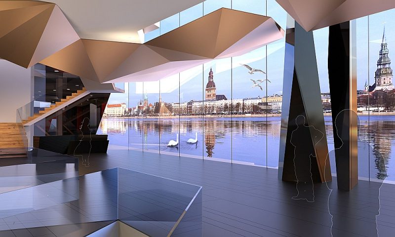 Koncertzāles projektam uz AB dambja vienīgajam pagaidām ir jau izstrādāts skiču projekts, kura autors ir arhitekts Andis Sīlis. Koncertzālei uz AB dambja ir gan piekritēji, gan daudz pretinieku. Ja tā tomēr tur tiktu uzcelta, šāds skats no ēkas pavērtos uz Vecrīgu.