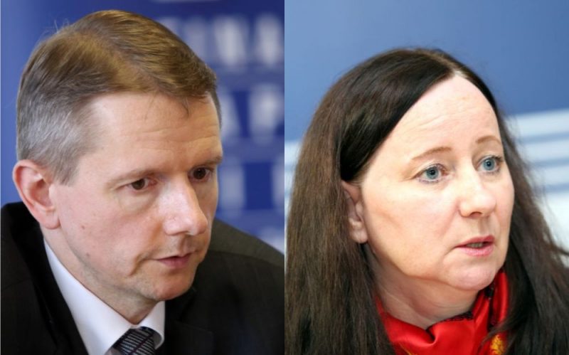 Finanšu un kapitāla tirgus komisijas (FKTK) padomes priekšsēdētājs Pēters Putniņš un viņa vietniece Gunta Razāne.