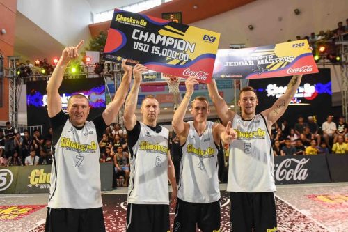 Latvijas 3×3 basketbola komanda “Rīga Ghetto Basket”, no kreisās Edgars Krūmiņš, Artūrs Strēlnieks, Nauris Miezis, Kārlis Lasmanis.