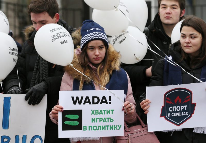 Protesta mītiņš Maskavā pret WADA piešķirtajām sankcijām.