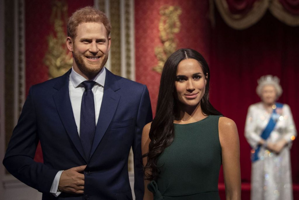 Prinča Harija un Meganas Mārklas vaska figūras Tiso kundzes Vaska figūru muzejā, Londonā.