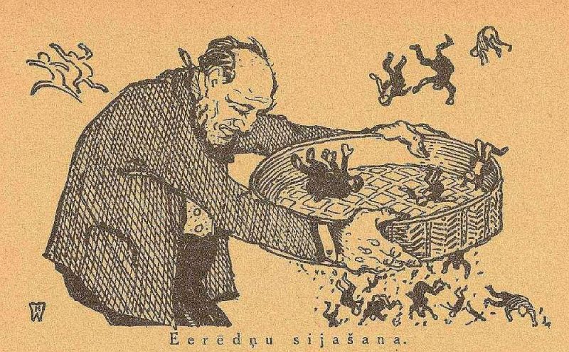 “Ierēdņu sijāšana” – žurnāla “Svari” karikatūra.